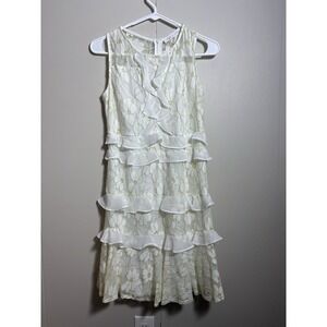 White Gold Ruffle Lace Dress 4 Tiered Coquette Whimsical Fairycore Tea Party